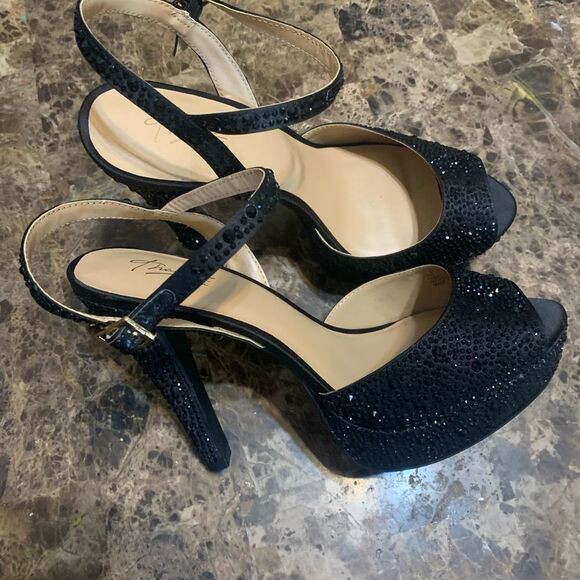 Thalia Sodi Bridget Rhinestone-Encrusted Platform Dress Sandals 10W Black - Picture 6 of 8